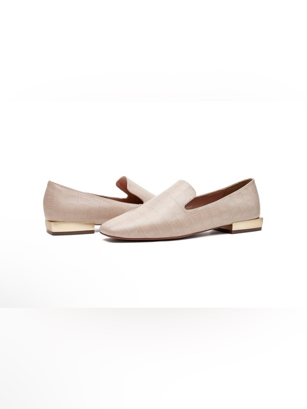 Paolo Missy Nude crocodile textured Loafers with Gold Accent Heel